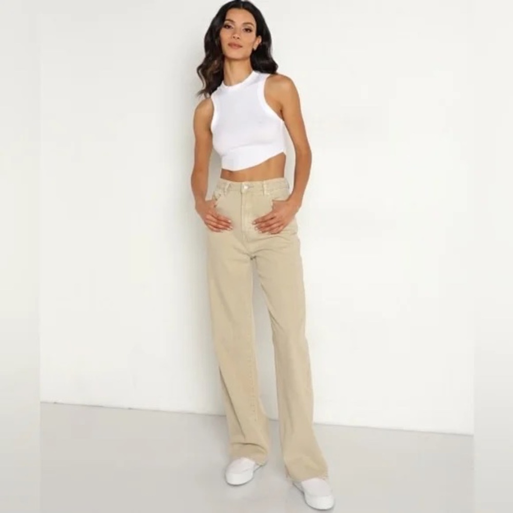 NWT Rolla’s Heidi High Rise Loose Straight Wide Leg Jeans 27 Khaki Tan Stone